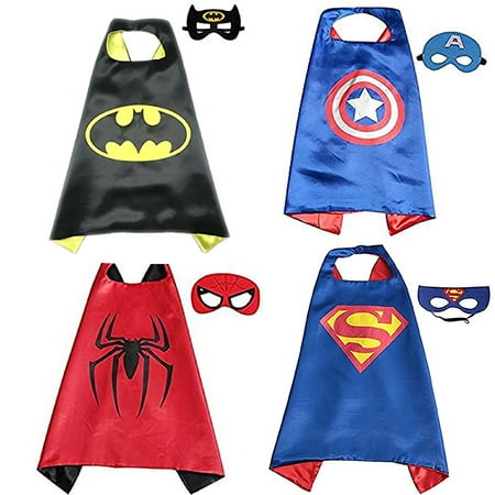 Super Hero Cape and Mask 4pcs Sets for Boys Costume Dress Up for Kids Holiday Birthday Party Pretend Play Supplies Christmas Xmas Gift