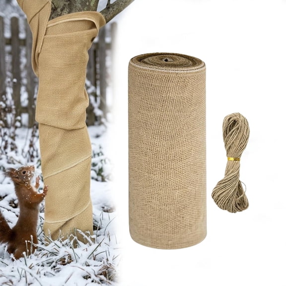 Natural Burlap Tree Wrap Roll 9.8" x 9.8ft with 65.6ft Rope — Winter Tree Trunk Protector, Frost Freeze Protection for Outdoor Trees, Shrubs & Plants, Burlap Plant Covers for Gardening Landscaping