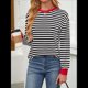 thumbnail image 4 of Tops Tipo Túnica para Mujer, Camisas A Rayas de Larga, Tops de Cuello Redondo Negro y Rojo L, 4 of 8