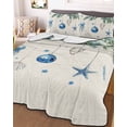 thumbnail image 3 of Quilts Twin Size Bedding Set, Blue Coastal Christmas Lightweight Quilted Comforter, Xmas Botanical Starfish Rustic Soft Reversible Bedspread Coverlet with Pillow Covers for All Season, 68" x 86", 3 of 7