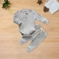 thumbnail image 2 of Mercatoo 𝐍ewborn Baby Girls Ribbed Knit Outfit Long Sleeve Plain Button Romper 𝐃rawstring Elastic Waist Pants Set Plain Set, 2 of 4