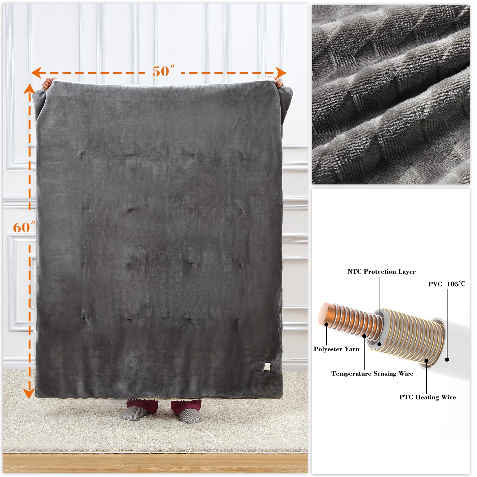 CAROMIO Fleece Electric Heated Blanket Throw Blanket, 4 Heat Level  Convenient Embedded Controller Auto Shut Off Easy One Touch Built-in  Controller, Brown, 50 x 60 - Walmart.com