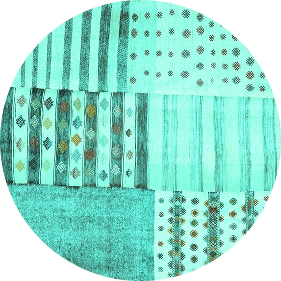 Ahgly Company Indoor Round Patchwork Turquoise Blue Transitional Area Rugs, 4' Round