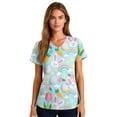 thumbnail image 3 of Plus Size Womens Easter Scrubs Stretchy Short Sleeve V-Neck Cute Rabbits Eggs Scrub Tops Print Medical Nurse Uniforms Working T-Shirts with Pockets, 3 of 5