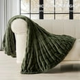 thumbnail image 2 of EVERGRACE Luxurious Soft Faux Rabbit Fur Throw Blanket, Cozy Fuzzy Plush Warm Throws for Couch Bed Sofa Chair Home Decor, Ruched Bubble Fluffy Blanket with Reversible Velvet, 50"" x 60"", Loden Green, 2 of 8