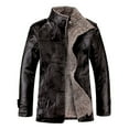 thumbnail image 2 of SWSMCLT Men's Faux Leather Jacket Casual Furry Single Breasted Jackets & Coats Fuzzy Fleece Lining Plush Sherpa Lined Winter Fall Long Sleeve Slim Fit Jacket Black 40, 2 of 2