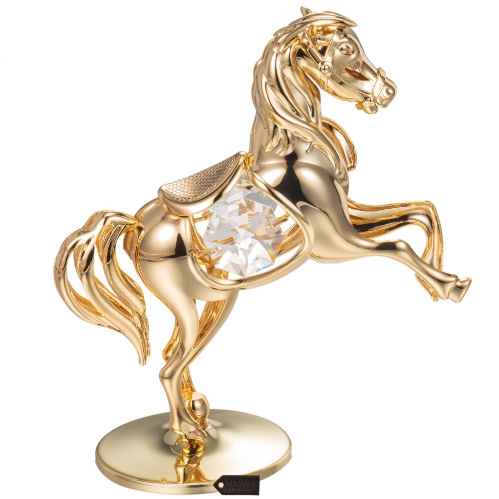 24K Gold Plated Crystal Studded Horse On a Pedestal Ornament by Matashi - image 3 of 7
