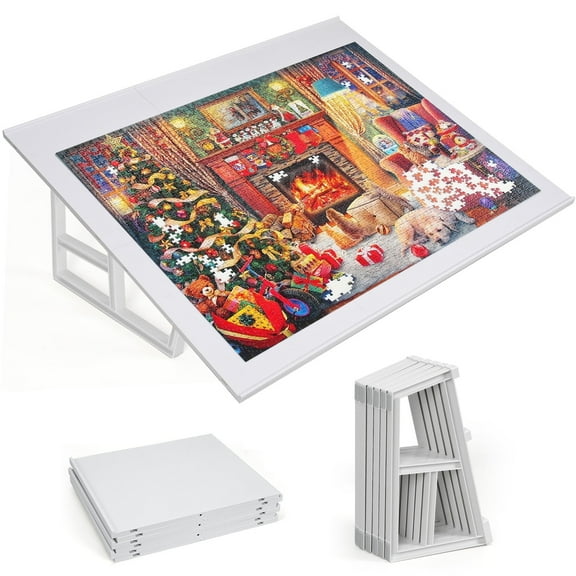 DIY Tilting Puzzle Board Tool-Free Snap Assembly with 6 Modular ABS Panels & Easel-Style Stand, Lightweight Portable Puzzle Table for All Ages,White