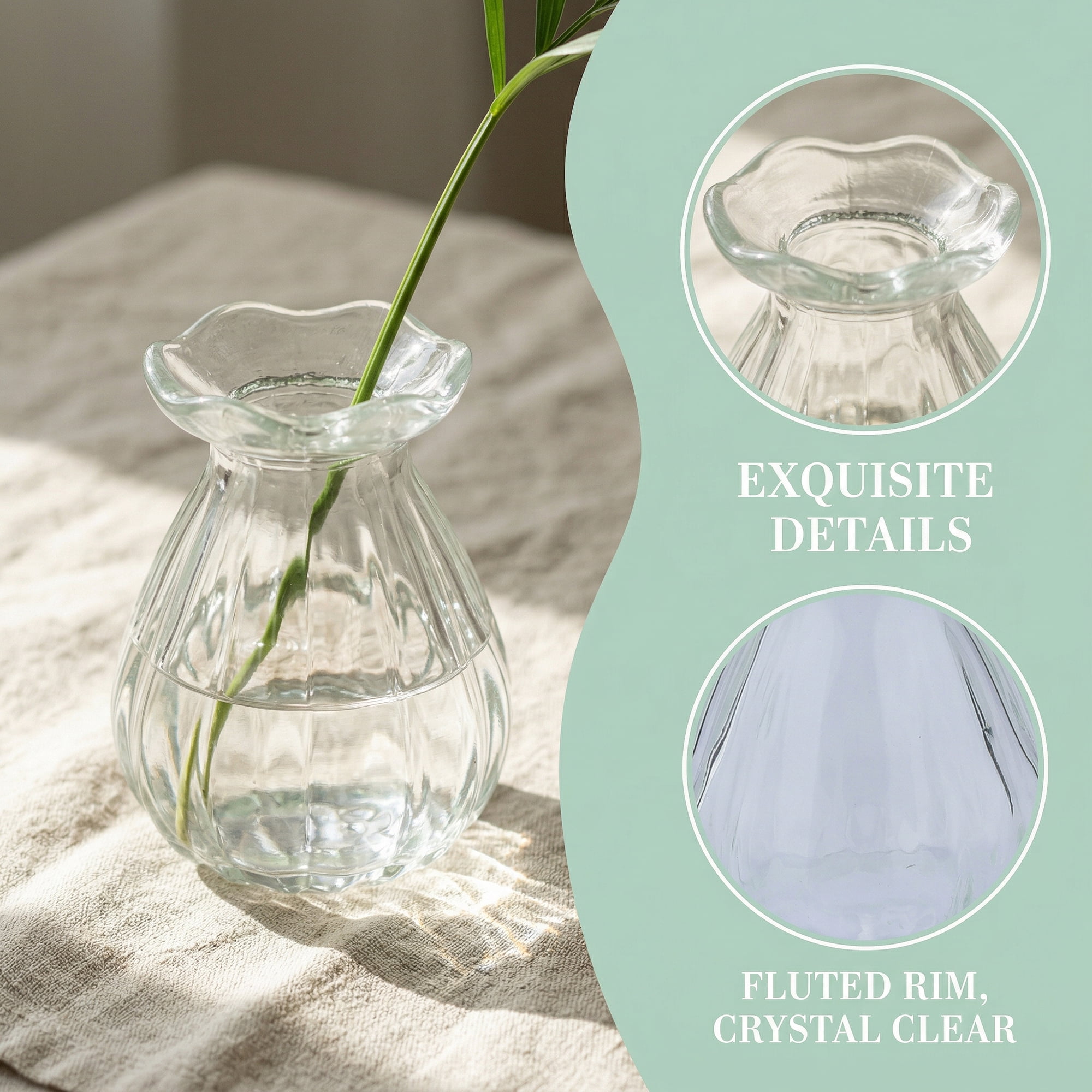 Unique Bargains Glass Bud Vases Set for Small Flower Vases Clear 2.7"L x 2.7"W x 3.4"H