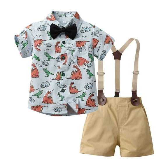 Hienoo Infant Boys Suit Cartoon Dinosaur Prints Short Sleeve Shirt Shorts Outfits