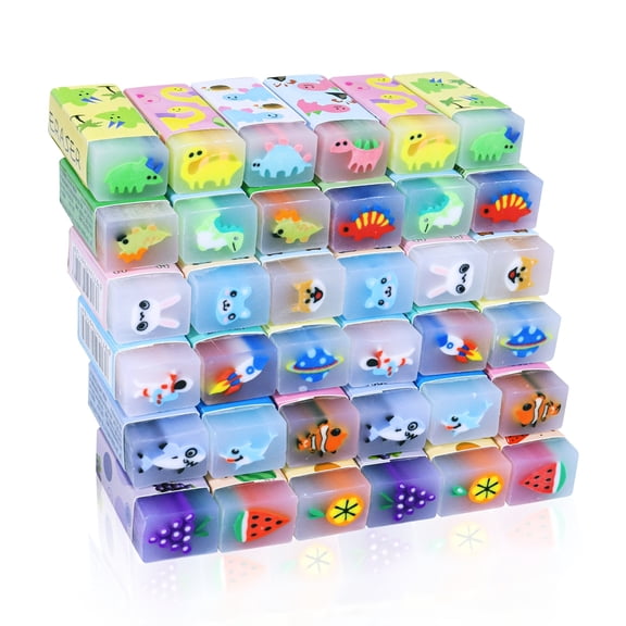 35 cute animal erasers for kids, large pack, multiple designs, back-to-school supplies.
