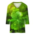 thumbnail image 4 of Womens 3/4 Sleeve St. Patrick's Day T-Shirts V Neck Basic Tees Green Clover T-Shirts Irish Clover Tshirts Irish Shamrocks Outfit Spring Fall Clothes Festival Party Tops Women Trendy S-5XL, 4 of 5