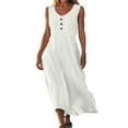 thumbnail image 2 of TAGOLD Womens Sleeveless V-Neck Dress Solid Color Button Tank Style Loose Summer Casual Outfit, 2 of 5
