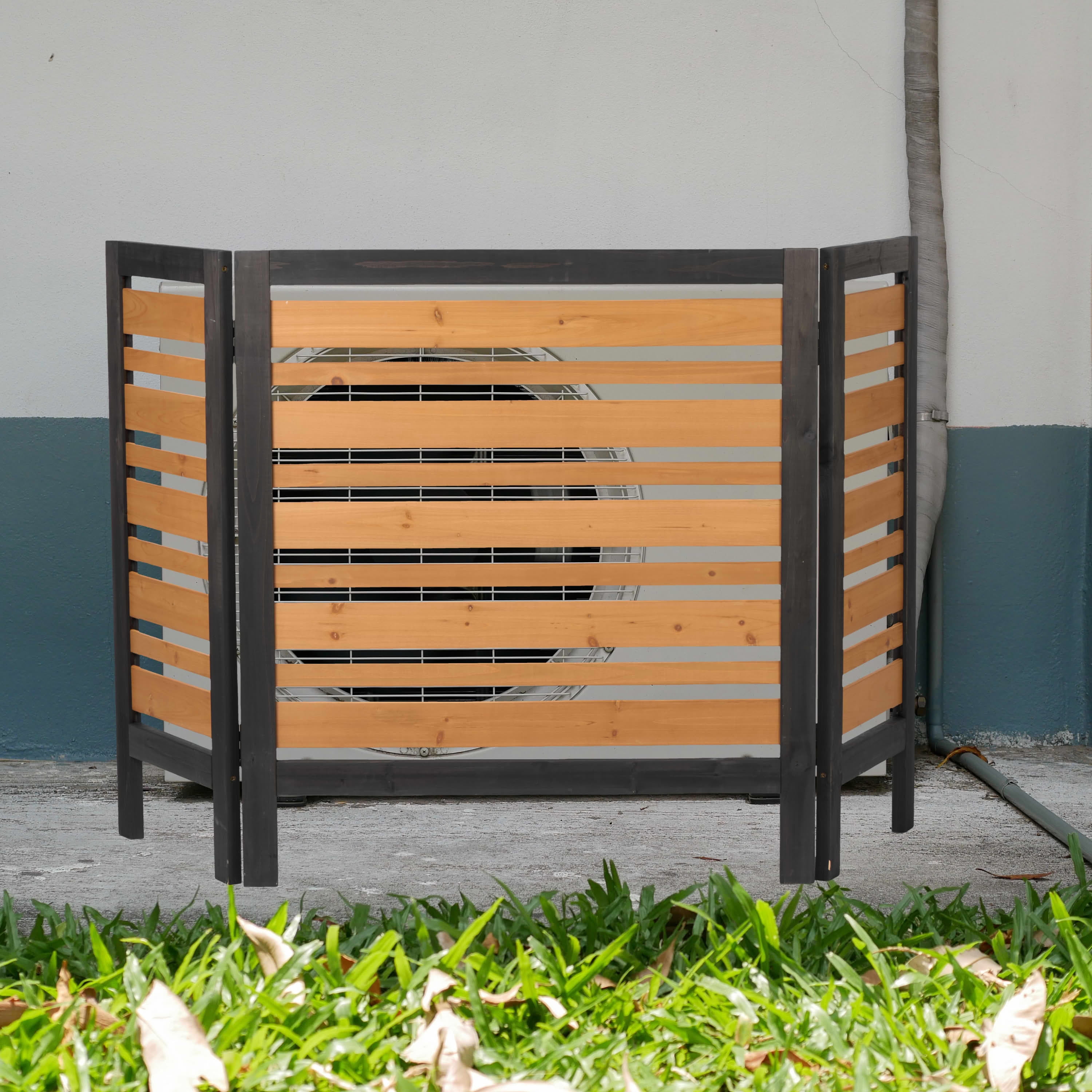 MAYEERTY 3-Panel Outdoor Wood Privacy Fence Screen, 42"H Air Conditioner Trash Can Enclosure for Patio Garden
