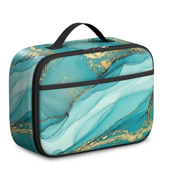 Blue and Gold Marble Pattern Insulated Lunch Bag Teens,Bento School Lunch Bag for Teens for Work,Picnic or Travel 10.6x7.7x4.3 Inches,12 Can Capacity