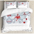thumbnail image 3 of Christmas Twin Size Duvet Cover Set, Retro Style Famous Socks for Toy and Candy Bells and Snowflake Graphic Design, Decorative 2 Piece Bedding Set with 1 Pillow Sham, White Red, by Ambesonne, 3 of 3