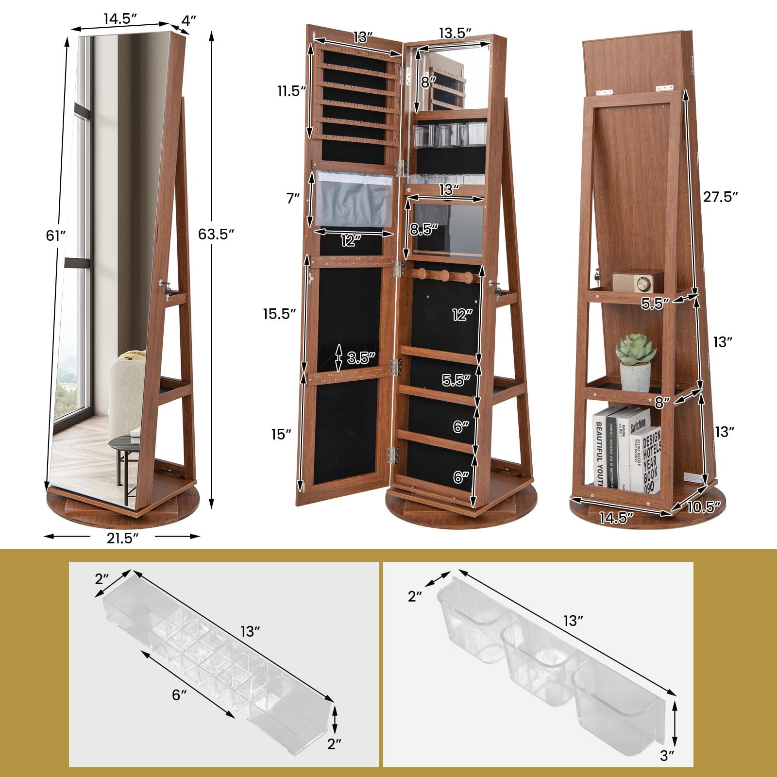 く日はお得♪ Giantex Jewelry Lockable Cabinet, Jewelry Swivel 360° その他