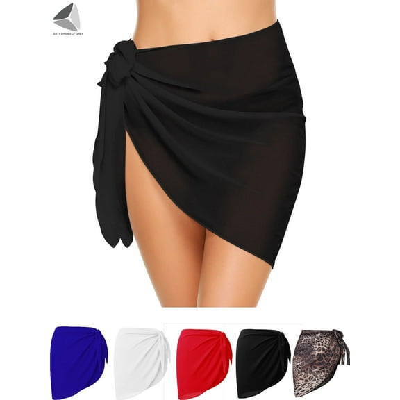 PULLIMORE Women Short Sarongs Bikini Wrap Sheer Chiffon Cover Ups Short Skirt for Swimwear Beachwear (Black)