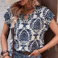 thumbnail image 3 of Dolkfu Boho Women'S Tops Pull-on Blue Short Sleeve Keyhole Neck Blouses & Tops Pullover Geometric Retro Paisley Blue,L, 3 of 4