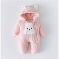 thumbnail image 2 of SERTG Toddler Kids Cute Hooded Romper Thick Lined Full Sleeve Bodysuit Fall Winter Warm Cozy Soft Onesie for Infants Boys and Girls 0-18 Months(Pink,3 Months), 2 of 7