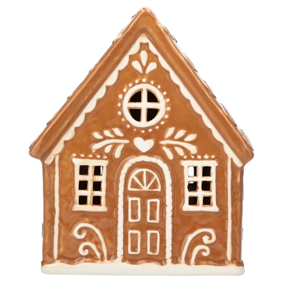 Ceramic Gingerbread House Christmas Decoration, Brown and White, 6.8", by Holiday Time