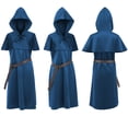 thumbnail image 7 of Hooded Ranger Tunic Robe, Hooded Medieval Ranger Robe Tunic With Shoulder Capelet, Belted Long Wizard Surcoat for Halloween Renaissance Larp Cosplay,Soft Woven Fantasy Costume Robe, Dark Blue L, 7 of 7