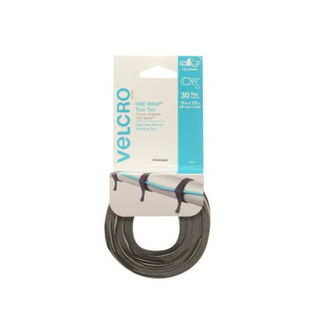VELCRO® Brand ONE-WRAP® Thin Ties 15in x 1/2in Ties Gray & Black 30