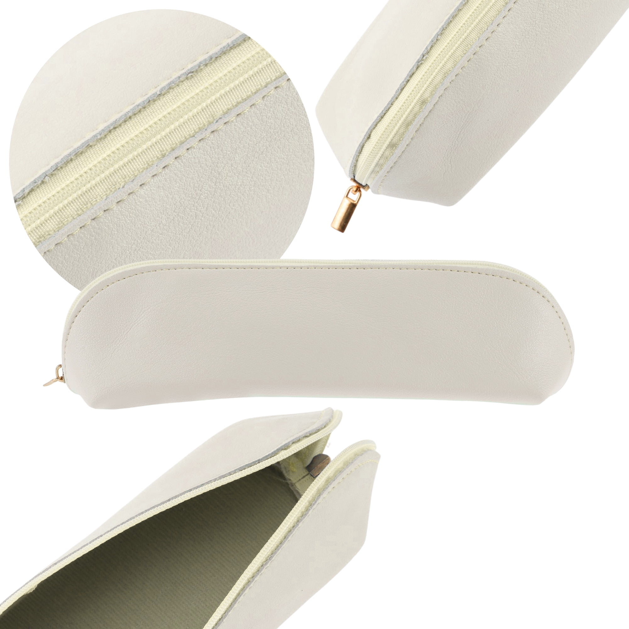 Unique Bargains Zipper Pencil Pen Case Portable Stationery Bag Beige
