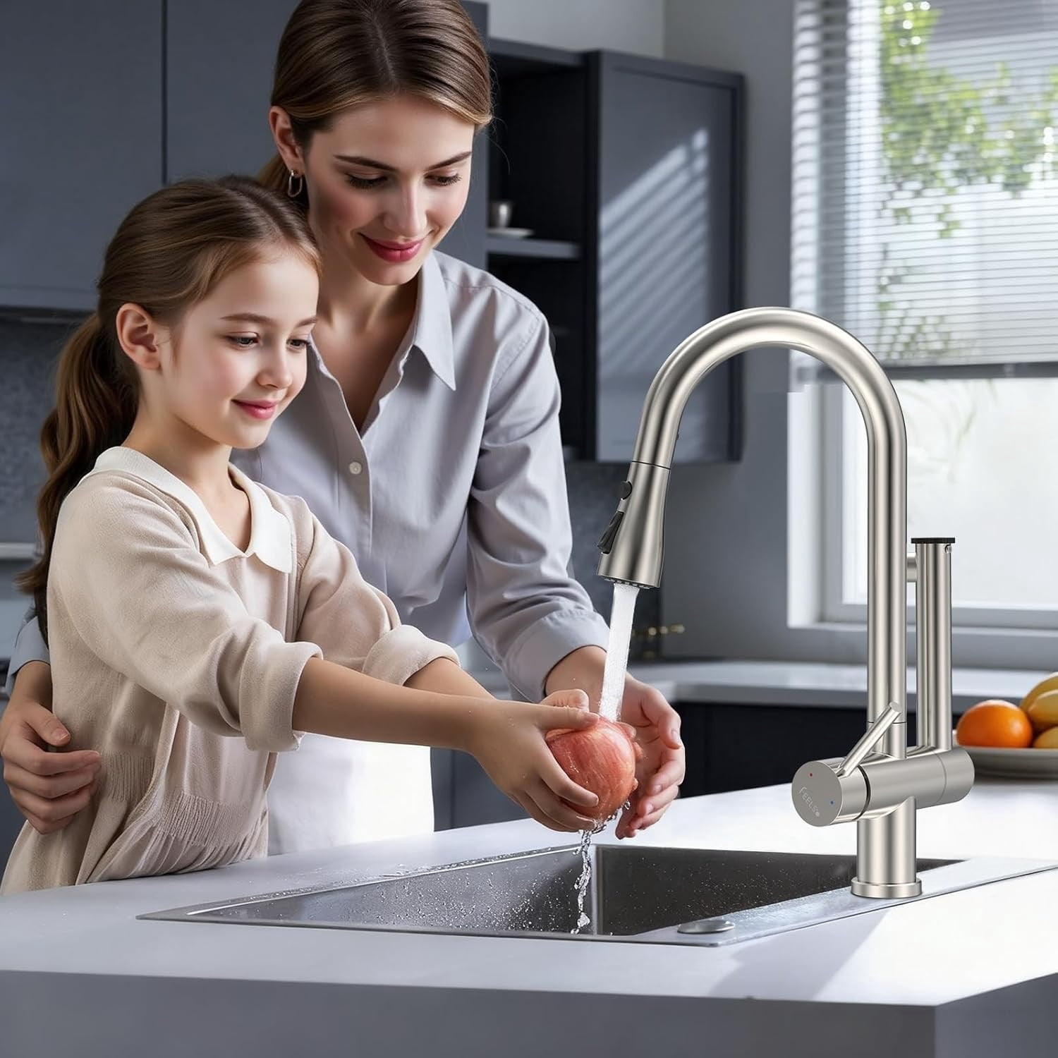 Beteliva Retractable Dual-Outlet Kitchen Faucet with Filter, 3 Spray Modes, Silver Finish