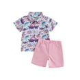thumbnail image 2 of Boys 2 Piece Outfits 1-5T Dinosaur Print Button up Short Sleeve Shirt and Elastic Shorts Summer Formal Wear, 2 of 10