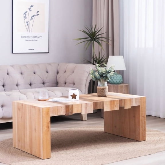 Farmhouse Industrial Stylish Wood Coffee Table, Light Brown
