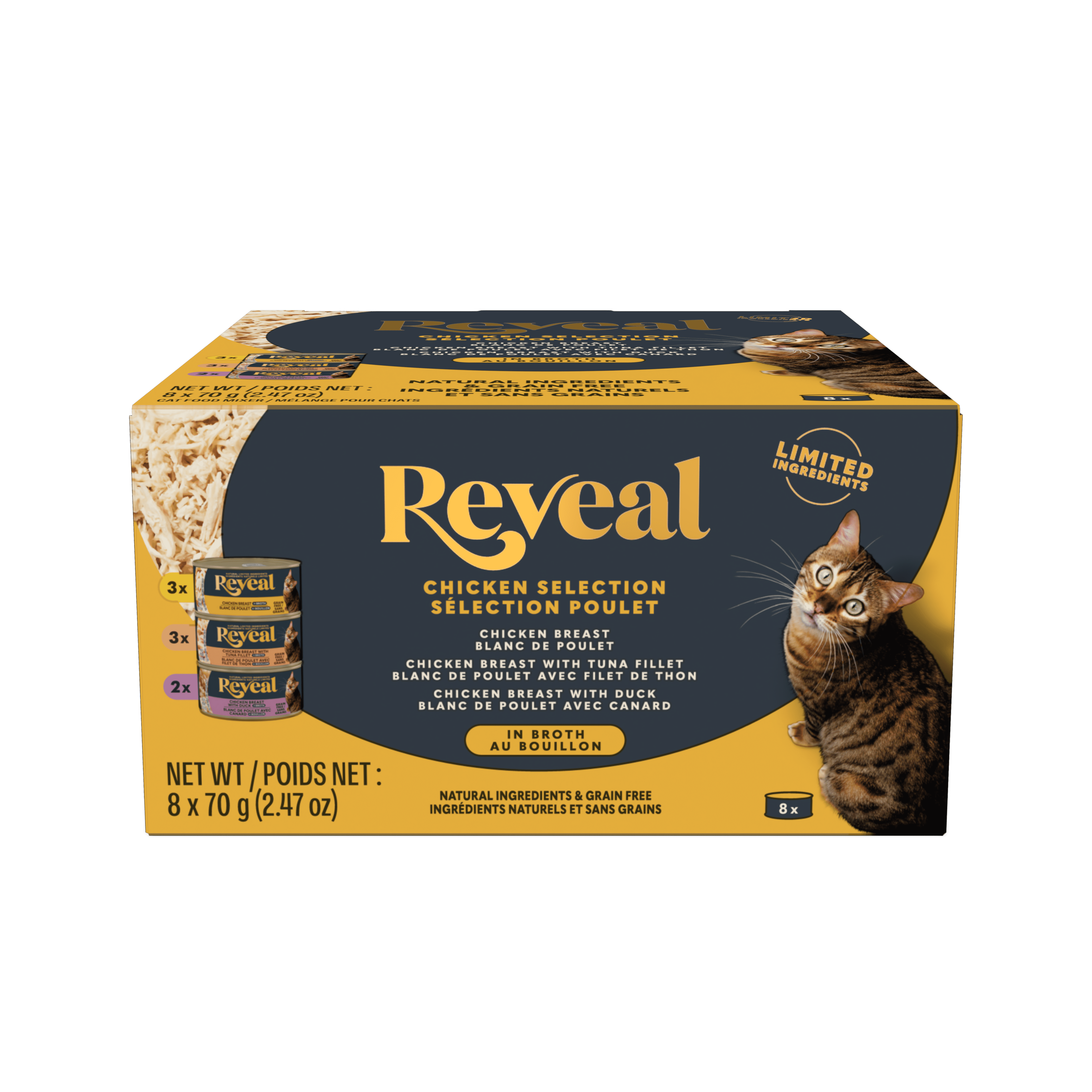 Reveal Natural Wet Canned Cat Food Chicken Selection in Broth Variety Pack 8 x 70g Cans