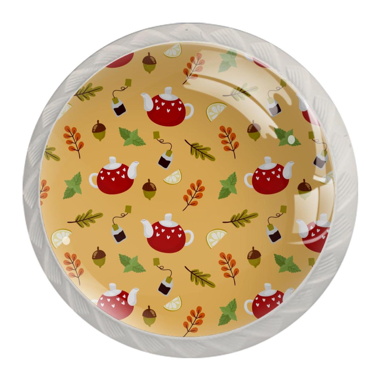 Ownta Autumn Tea Pot and Acorn01 Round Glass Drawer Handles Knobs Pulls With Screws For Kitchen