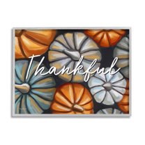 Stupell Industries Autumn Thankful Pumpkins Phrase Graphic Art Gray Framed Art Print Wall Art, Design by Elizabeth Tyndall