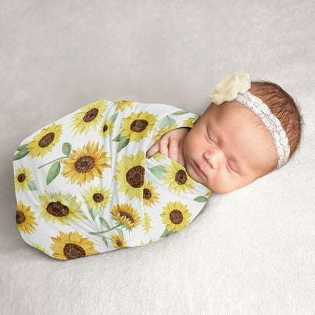 UPC: 0846480085157 | Sweet Jojo Designs Sunflower Baby Girl Swaddle Blanket Jersey Stretch Knit for Newborn or Infant Receiving Security – Yellow and Green Farmhouse Floral Watercolor Flower