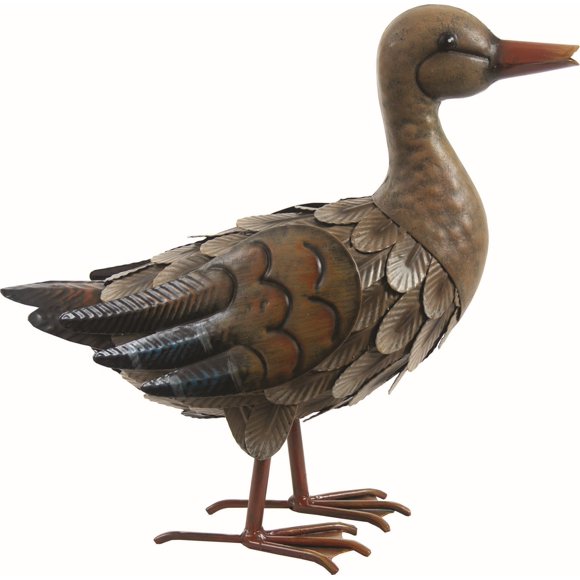 Brown Metal Duck Garden Sculpture