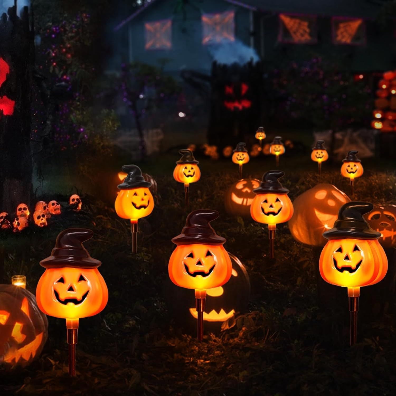 Solar Powered Jack-O-Lantern String Lights 8 Modes for Halloween Outdoor Decor