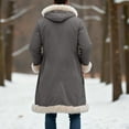 thumbnail image 5 of Mens Big Tall Shearling Coat Sherpa Fleece Lined Leather Jacket Warm Long Trench Hood Outwear for Christmas, 5 of 6