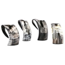 Viking Drinking Horn Mug Authentic Medieval Ox Horn Norse Tankard Cup | Game of Thrones Cup for Beer Mead Wine Ale Tea, Coffee Alcohol Cold and Hot Liquids (Direwolf) LOT OF 4