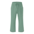 thumbnail image 5 of Capri Pants for Women 2026 Summer Drawstring Elastic High Waist Casual Capris Straight Wide Leg Cotton Linen Pants, Mint Green 20" Inseam S, 5 of 8