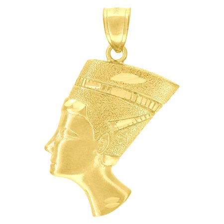 10k Yellow Gold Textured Unisex Nefertiti Egyptian Charm Pendant for Men Women