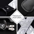 thumbnail image 6 of HISDERN Men Paisley Suspender Bow Ties Set Pocket Square Set Adjustable 6 Clips Braces Silver Gray, 6 of 7