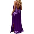 thumbnail image 3 of Women's Sexy Backless Satin Maxi Dress V-Neck Sleeveless Side Slit Graduation Party Gown, 3 of 7