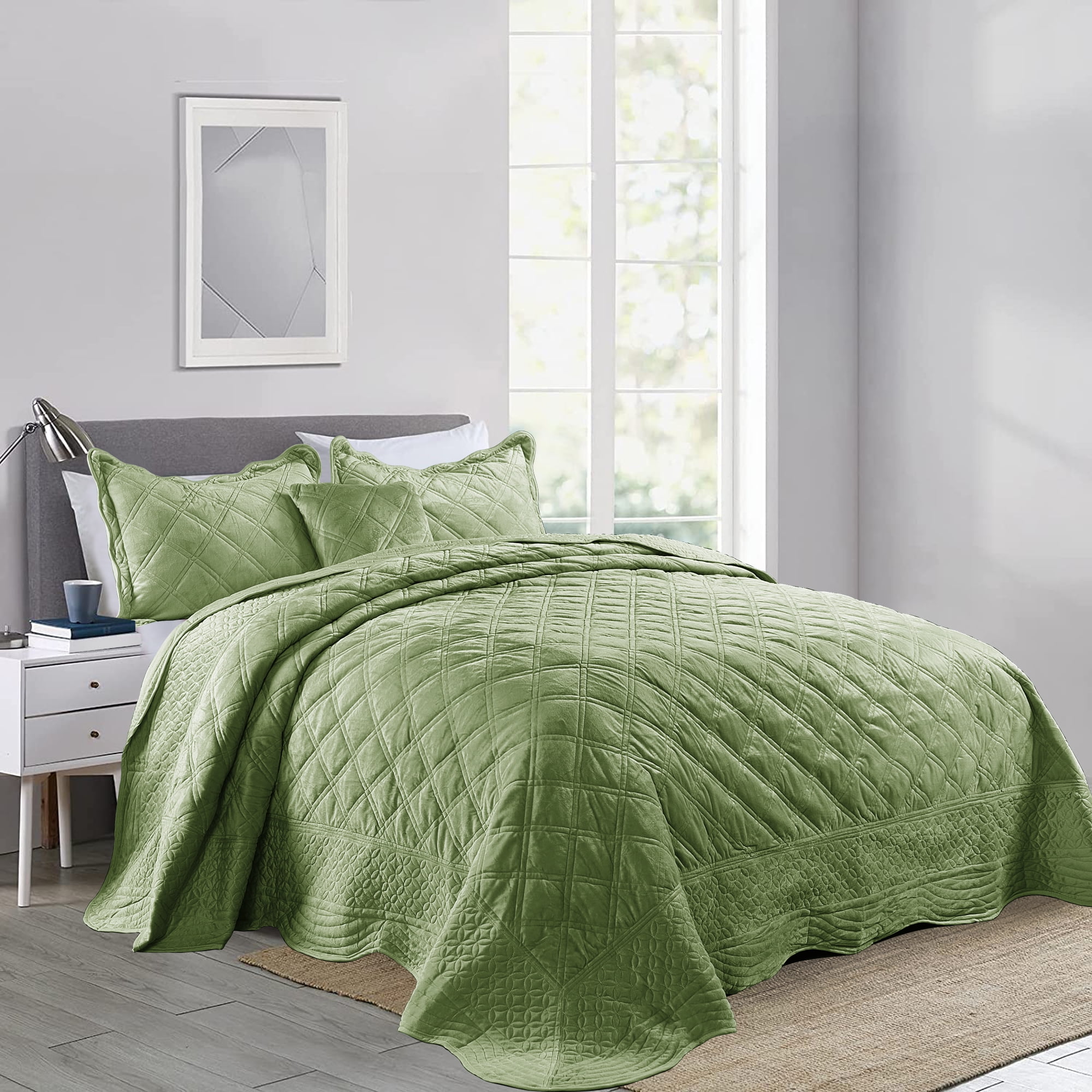 Home Soft Things 4 Piece Supersoft Microplush Bedspread Set - Sage ...