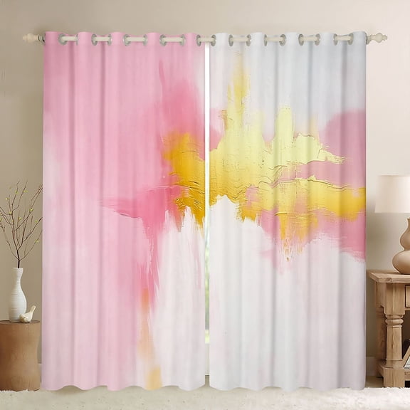 Castle Fairy Adults Women Female Abstract Watercolor Art Black Out Curtains,Gradient Pink Golden Curtains Pack of 2 (42x63 Each),Ombre Graffiti Splash Bedroom Curtains,Breathable Home Decor