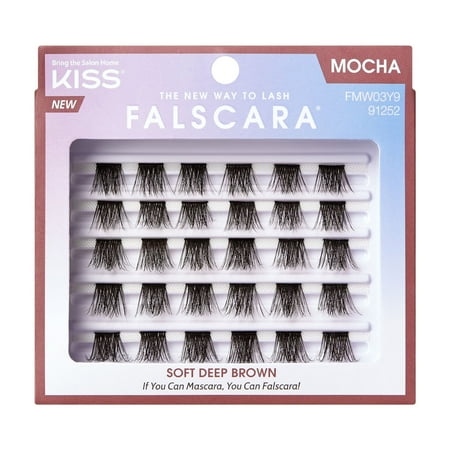 Kiss FALSCARA False Eyelashes Multipack, Cluster Lashes, Mocha Wisps, Brown, 10mm-14mm, 24 Pieces