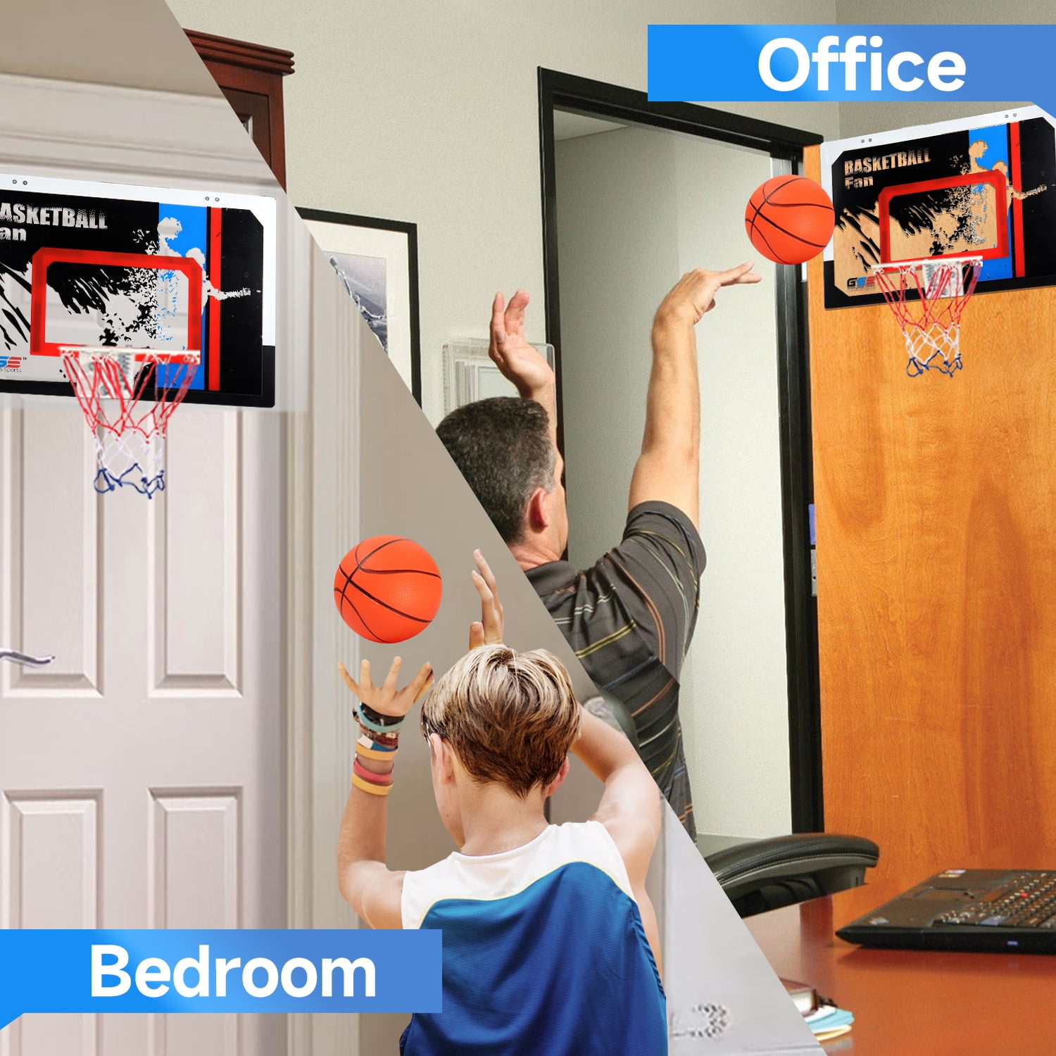 GSE Games & Sports Expert Over-The-Door Large Basketball Hoop Set with Basketball & Pump, Wall-Mounted Basketball Hoop Set for Home & Office, Indoor Basketball Game