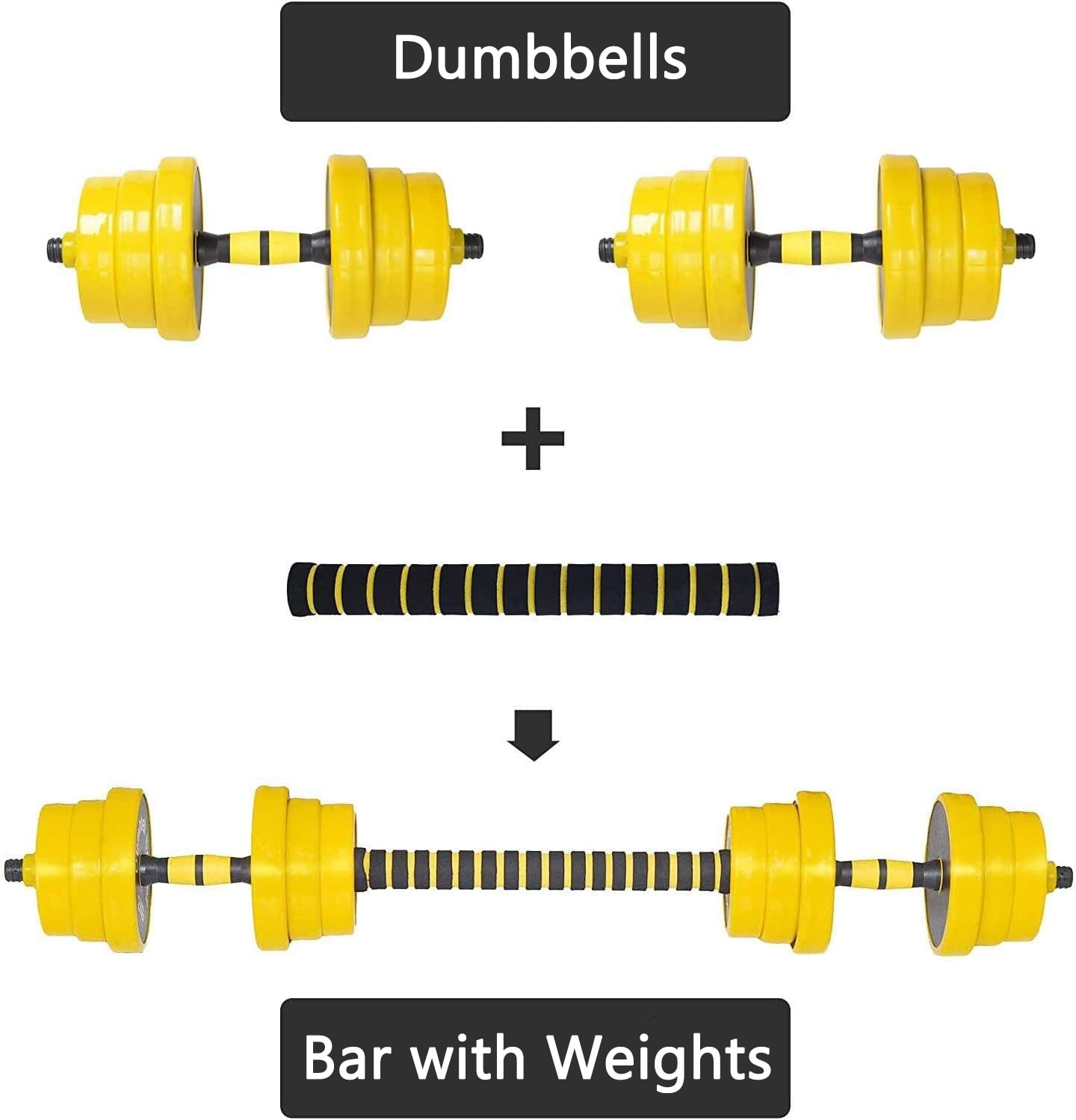 Tuekys 2 in 1 44LBS Adjustable Dumbbell Set, Free Weight Set Used as Dumbbell and Barbell for Home Gym Fitness Workout Equipment