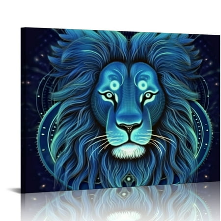 

Wuche Lion Zodiac Sacred Geometry Canvas Print Wall Decor for Living Room Bedroom Home Office - 20x16 in / 16x12 in 16x12in