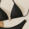 thumbnail image 3 of Women's Halter Bikini Sets Beads Tie Side Solid Triangle Thong Swimsuit Two Piece Cheeky Bathing Suits (Black,L), 3 of 8